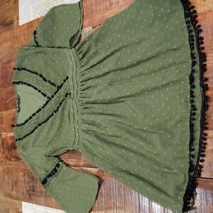 ZARA NWOT dark olive green boho fun dress